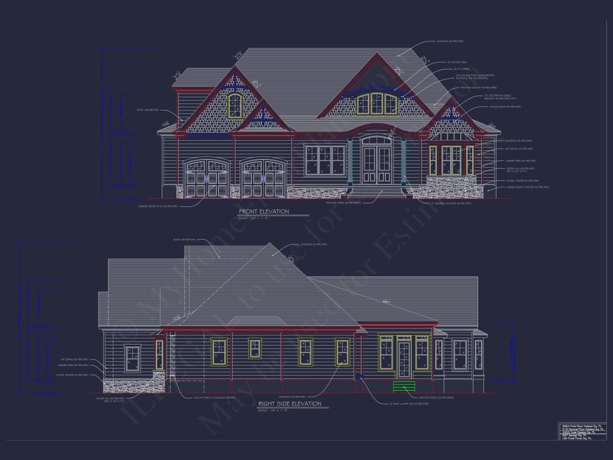 Craftsman house Plan with 2 Floors and 4 Bedrooms – Detailed CAD Designs