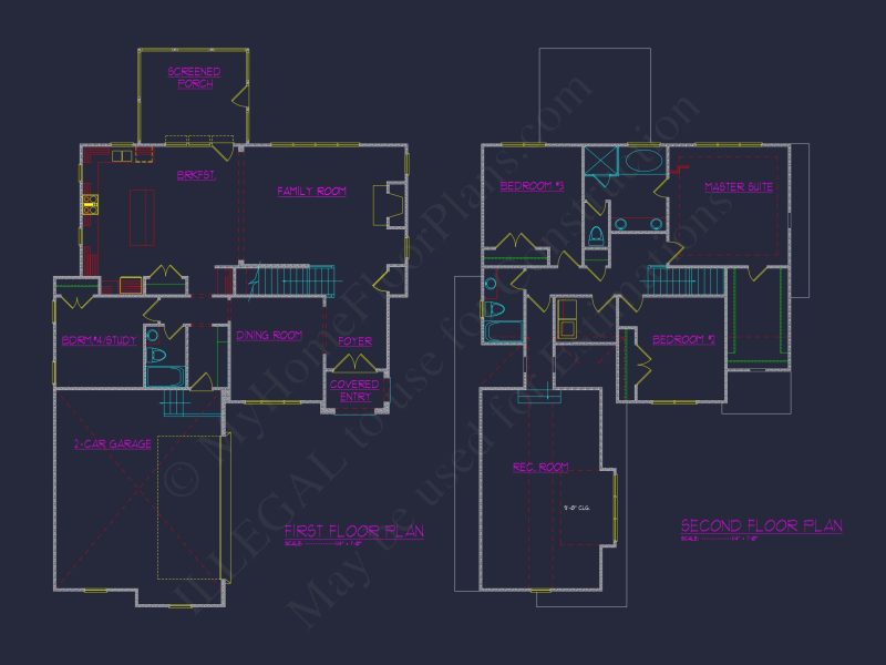 Craftsman house Plan with 2 Floors, 4 Bedrooms & CAD Designs