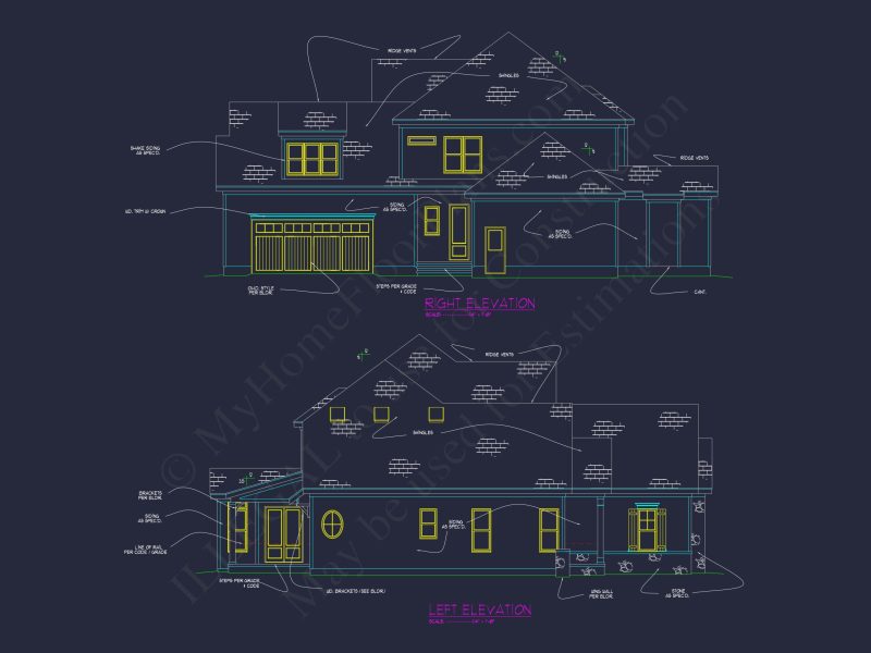 Craftsman house Plan with 2 Floors, 4 Beds & CAD Blueprints