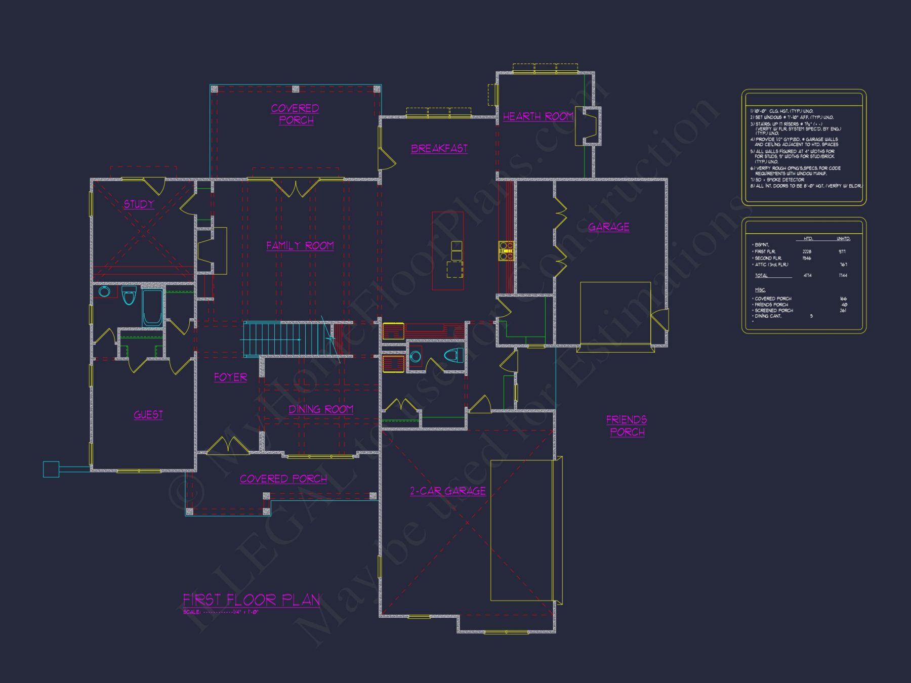 Craftsman house Plan with 2 Floors, 4 Beds & CAD Blueprints