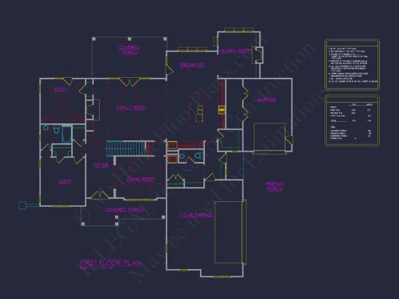 Craftsman house Plan with 2 Floors, 4 Beds & CAD Blueprints