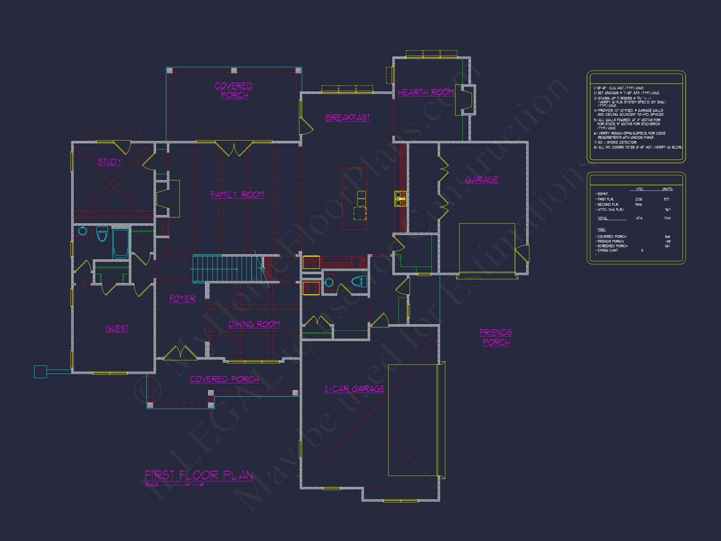 Craftsman Home Plan with 2 Floors,4 Beds & CAD Blueprints