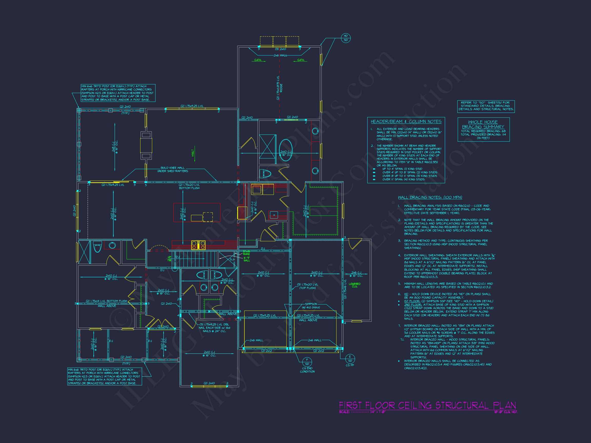 Craftsman house Plan with 2 Floors,CAD Blueprint & Design