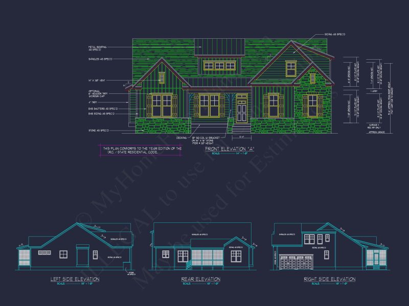 Craftsman house Plan with 2-Story Design and CAD Blueprint