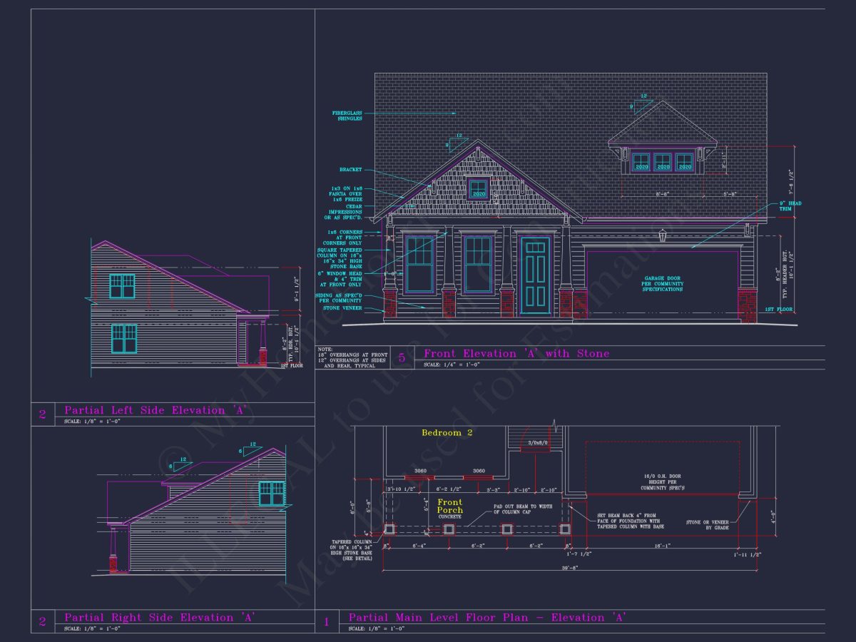 Craftsman house Plan with 3 Bedrooms and 2-Car Garage Design