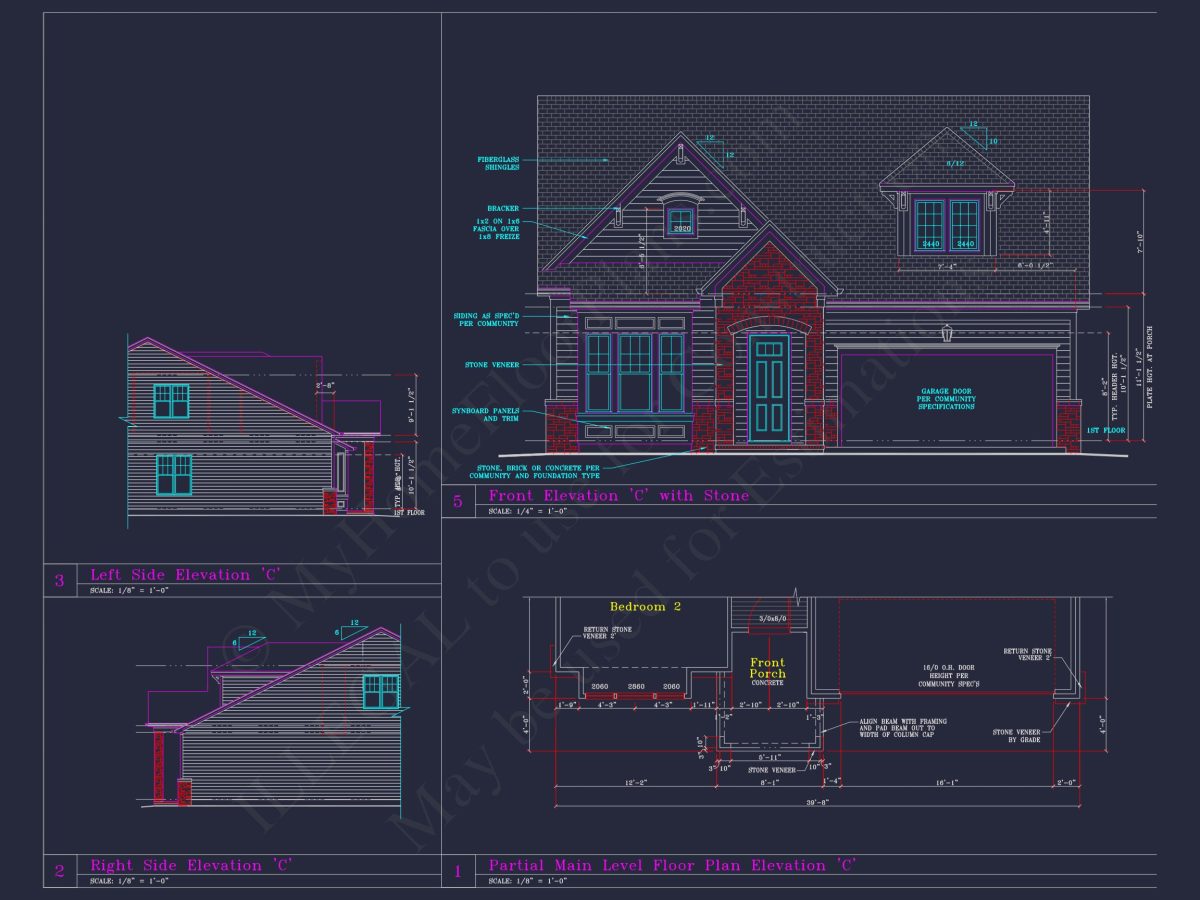 Craftsman house Plan with 3 Bedrooms and 2-Car Garage Design