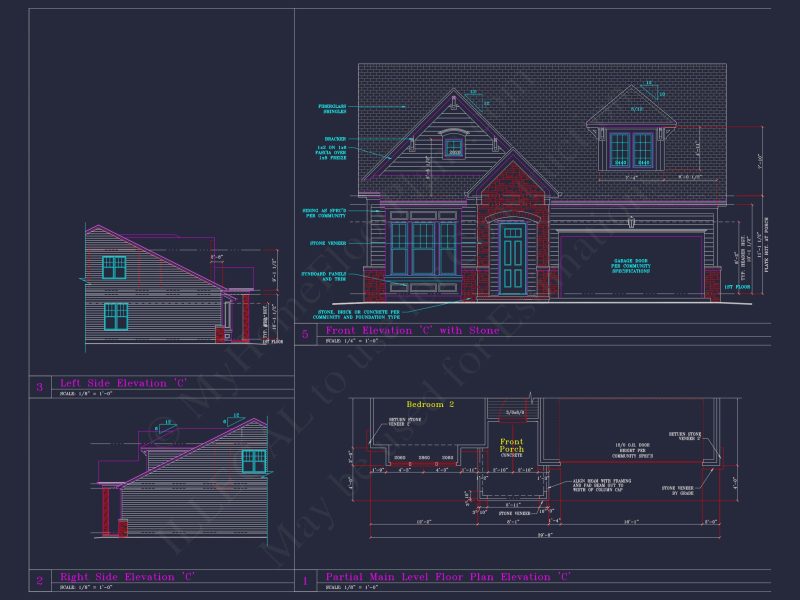 Craftsman house Plan with 3 Bedrooms and 2-Car Garage Design