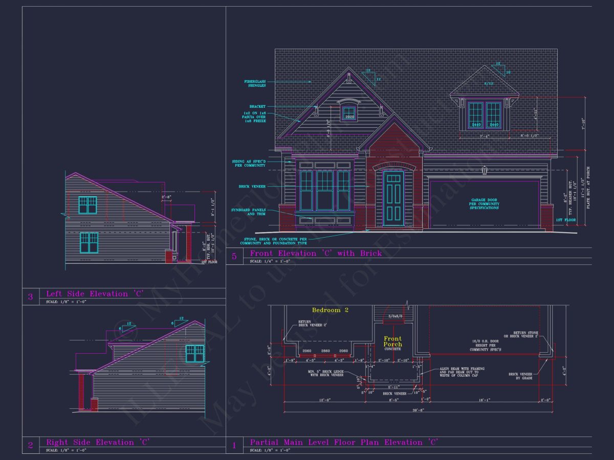 Craftsman house Plan with 3 Bedrooms and 2-Car Garage Design