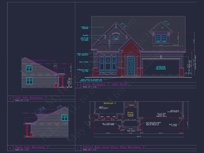 Craftsman house Plan with 3 Bedrooms and 2-Car Garage Design