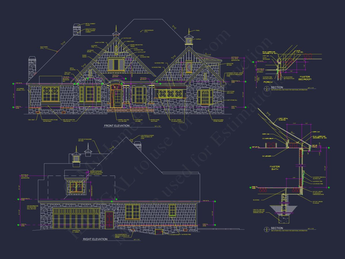 Craftsman house Plan with 3 Bedrooms, CAD Floor Blueprint