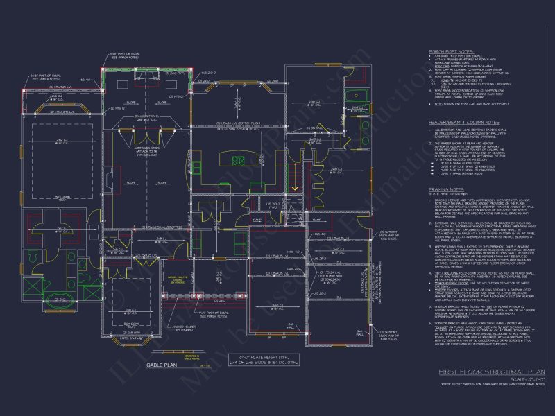 Craftsman house Plan with 3 Bedrooms, CAD Floor Blueprint