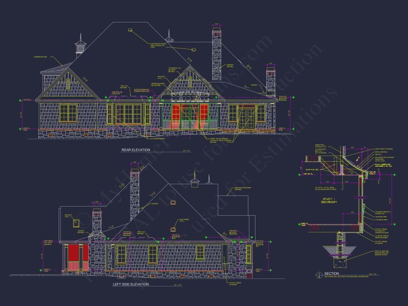 Craftsman house Plan with 3 Bedrooms, CAD Floor Blueprint