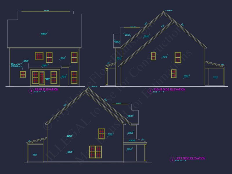 Craftsman house Plan with 3 Floors and Detailed CAD Designs