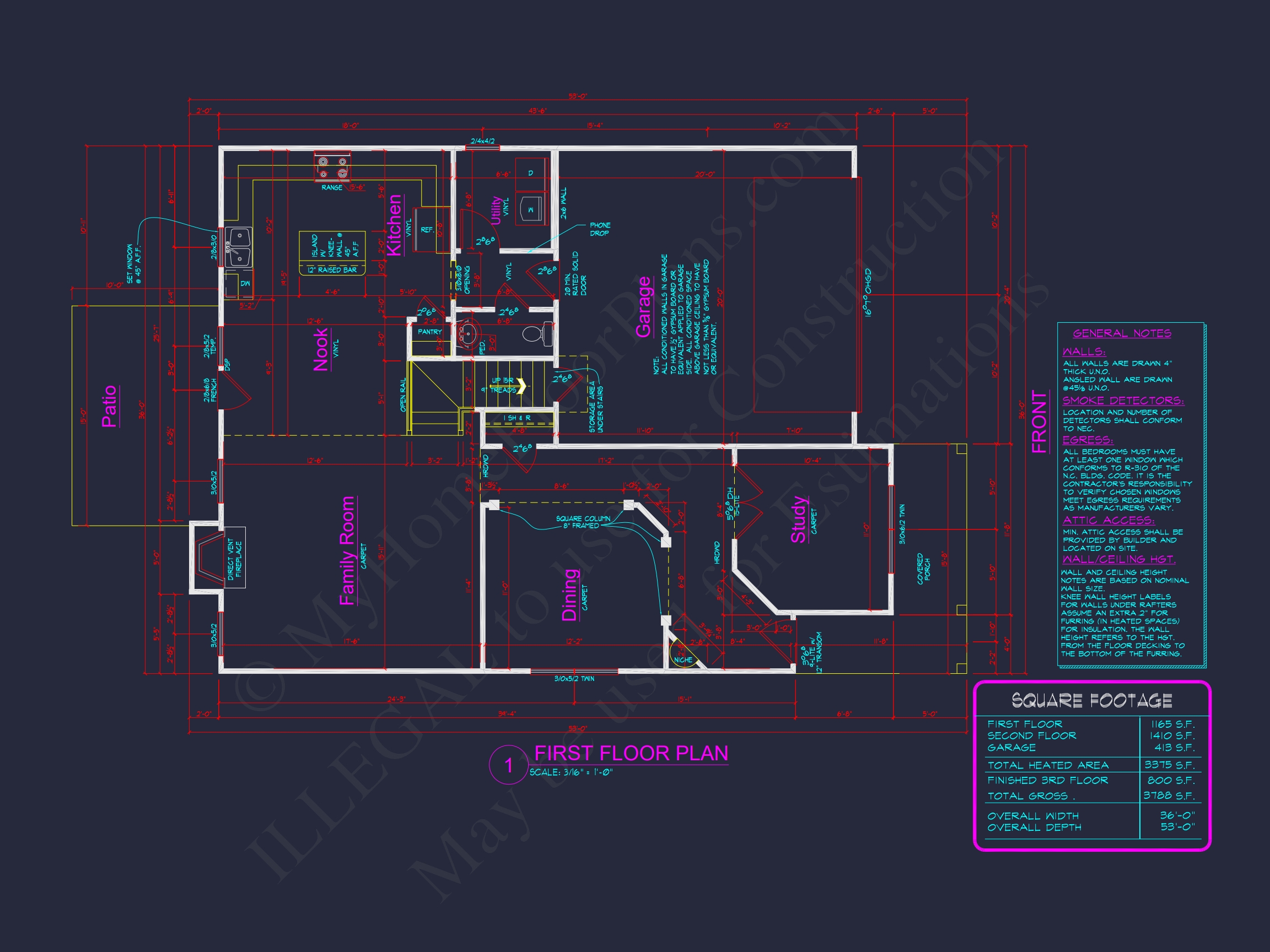 Craftsman Home Plan with 3 Floors and Detailed CAD Designs