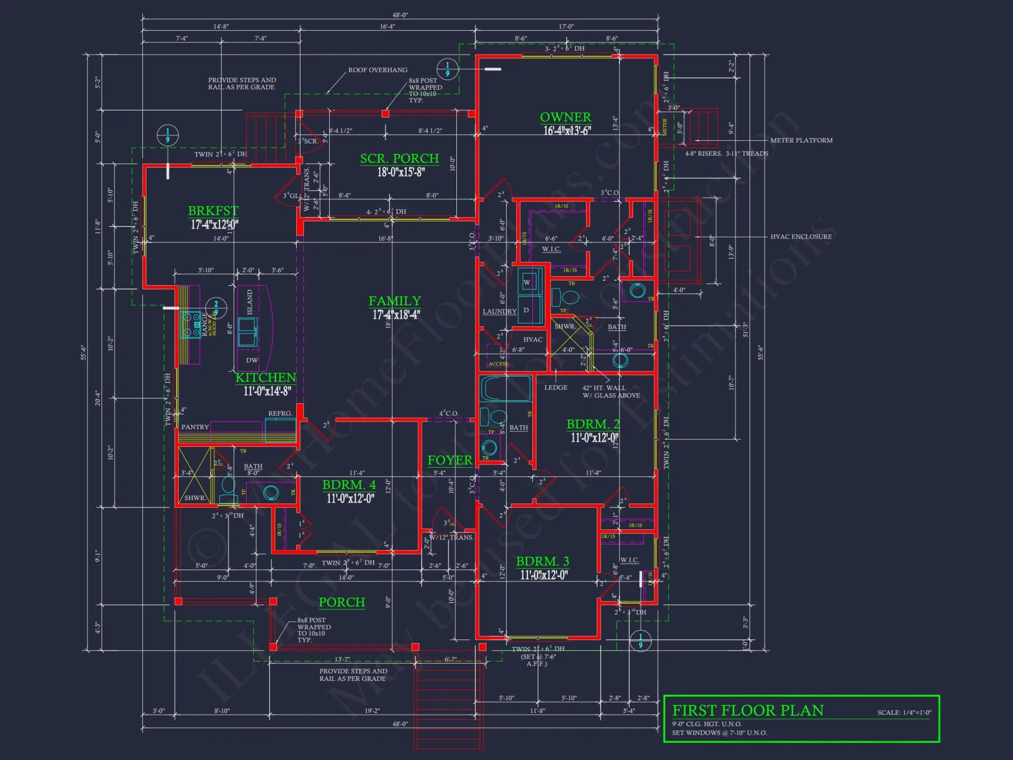 Craftsman house Plan with 4 Bedrooms and Open Floor Design