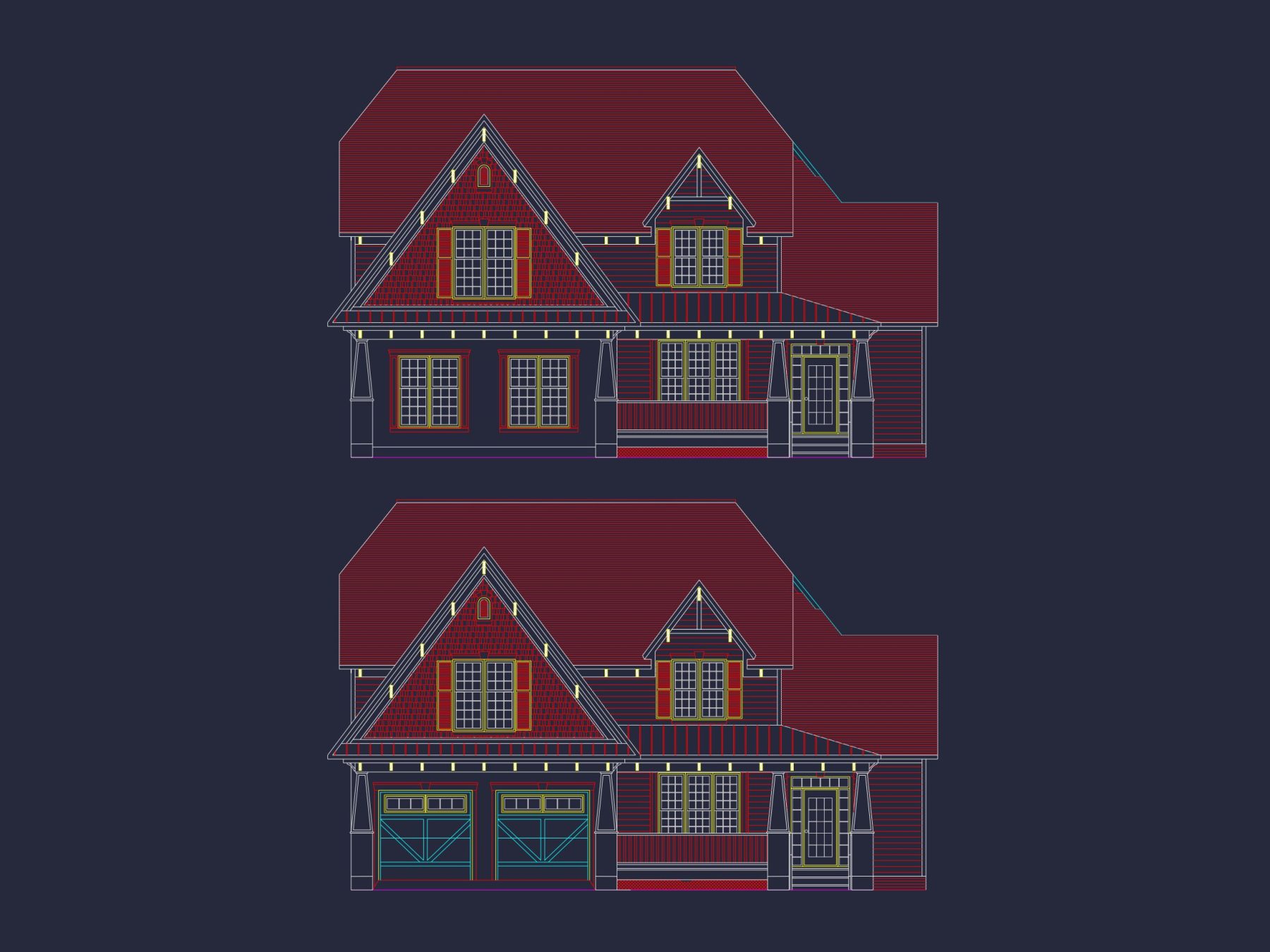 Craftsman house Plan with 4 Bedrooms and Vaulted Ceilings - CAD Design