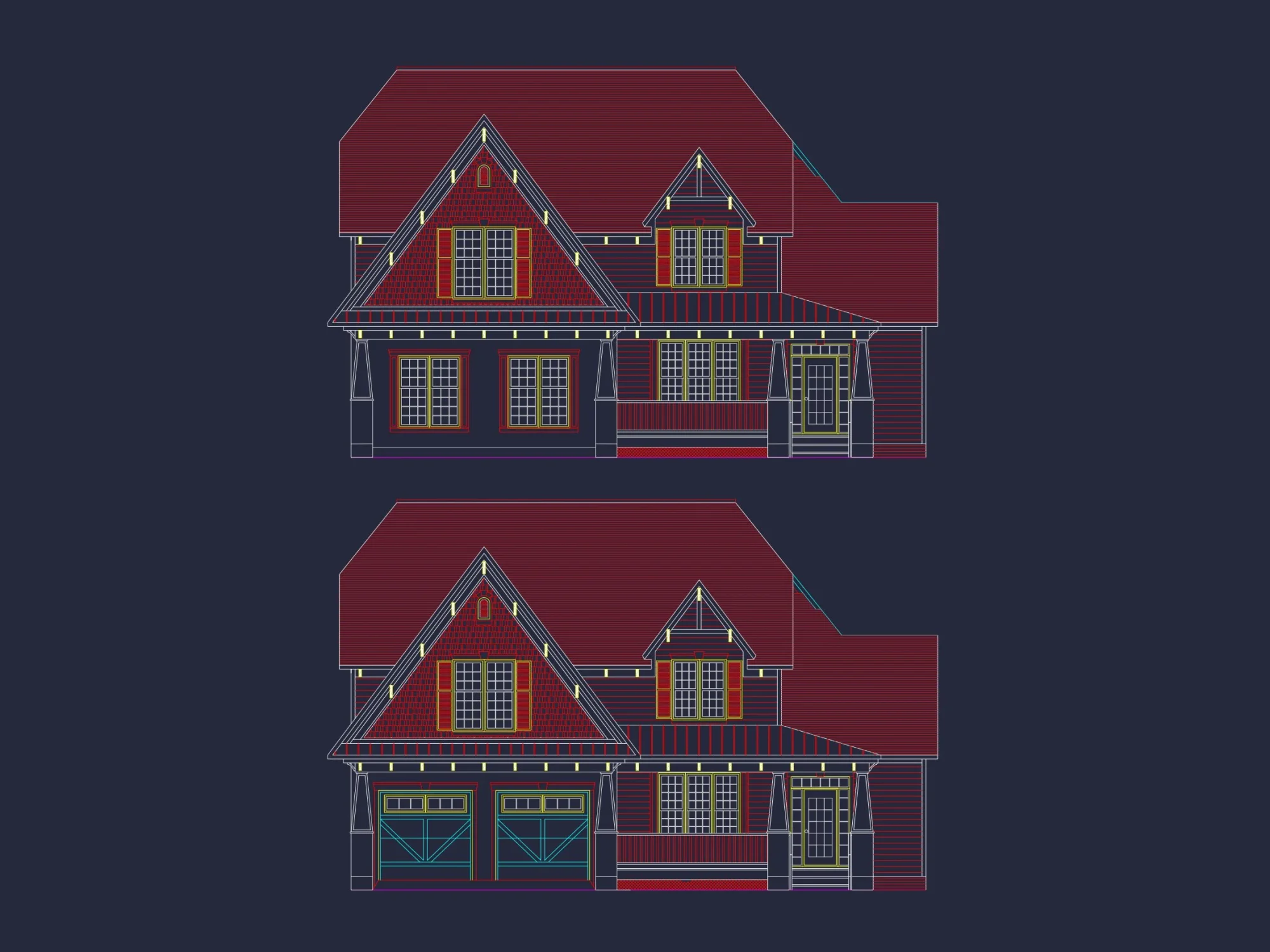 Craftsman house Plan with 4 Bedrooms and Vaulted Ceilings - CAD Design
