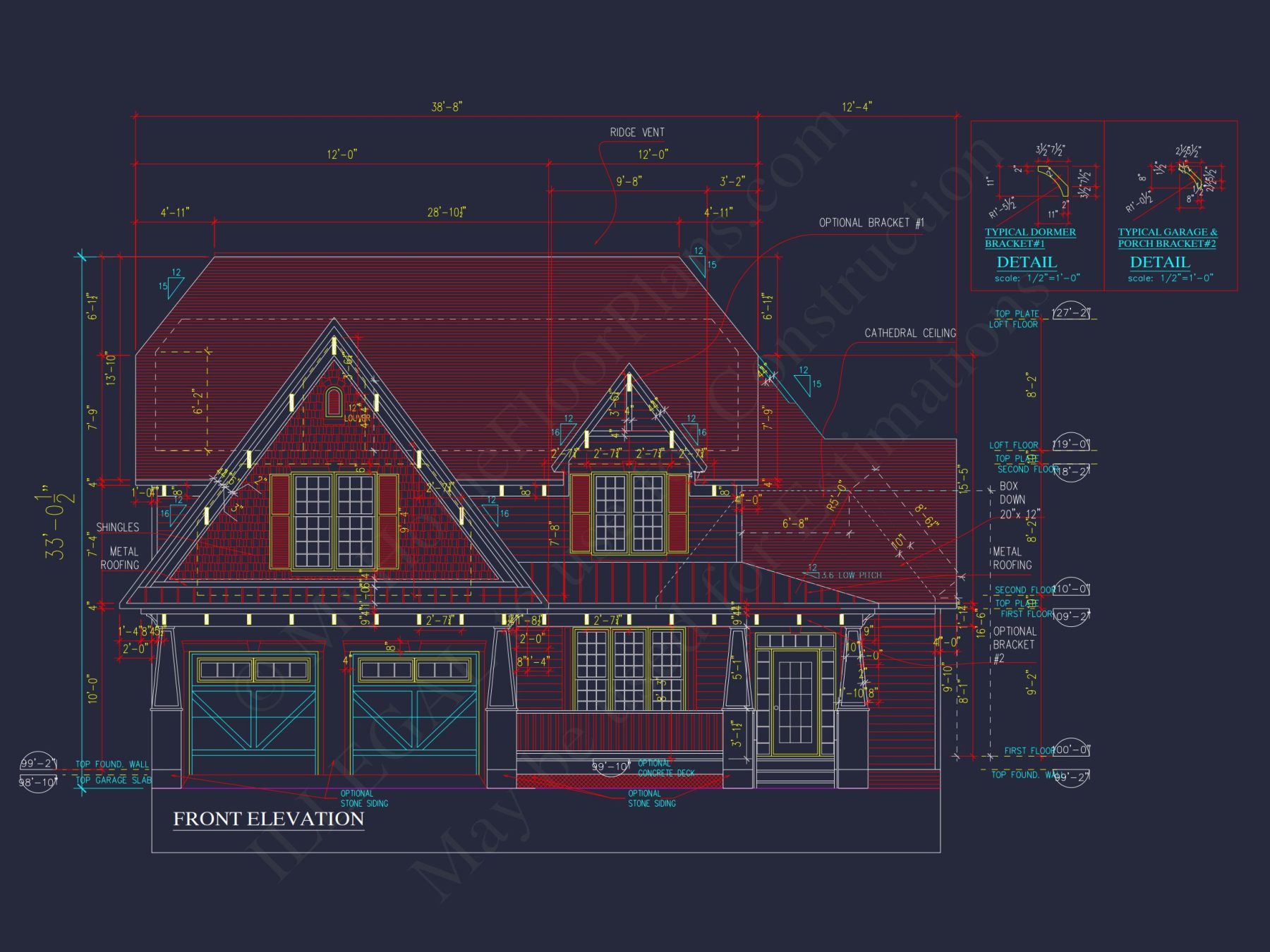 Craftsman house Plan with 4 Bedrooms and Vaulted Ceilings - CAD Design