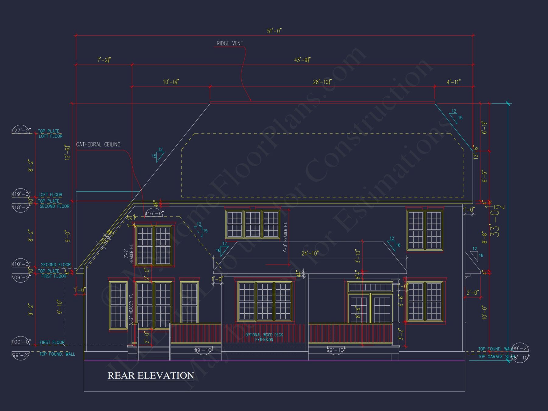 Craftsman house Plan with 4 Bedrooms and Vaulted Ceilings - CAD Design