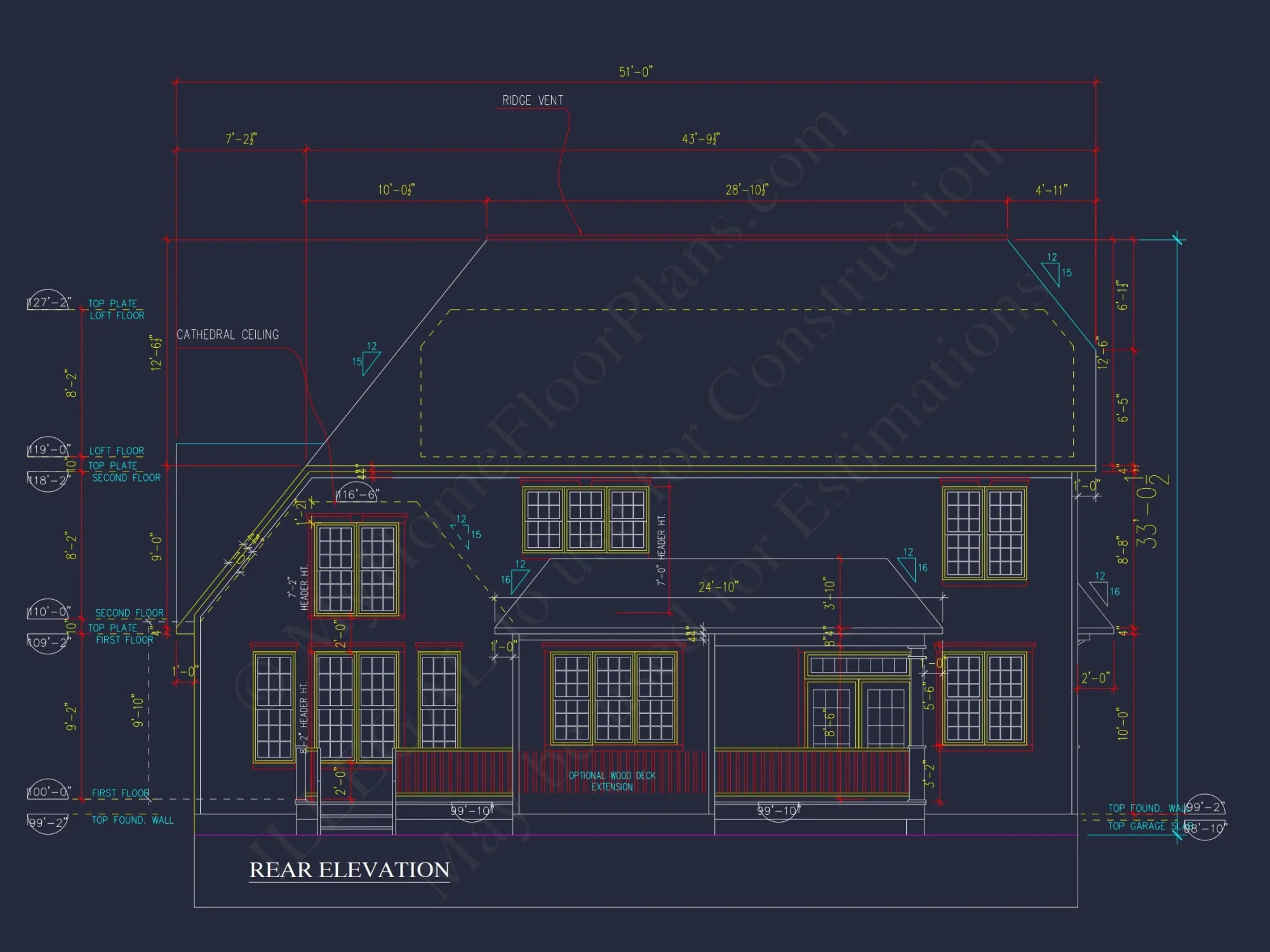 Craftsman house Plan with 4 Bedrooms and Vaulted Ceilings - CAD Design
