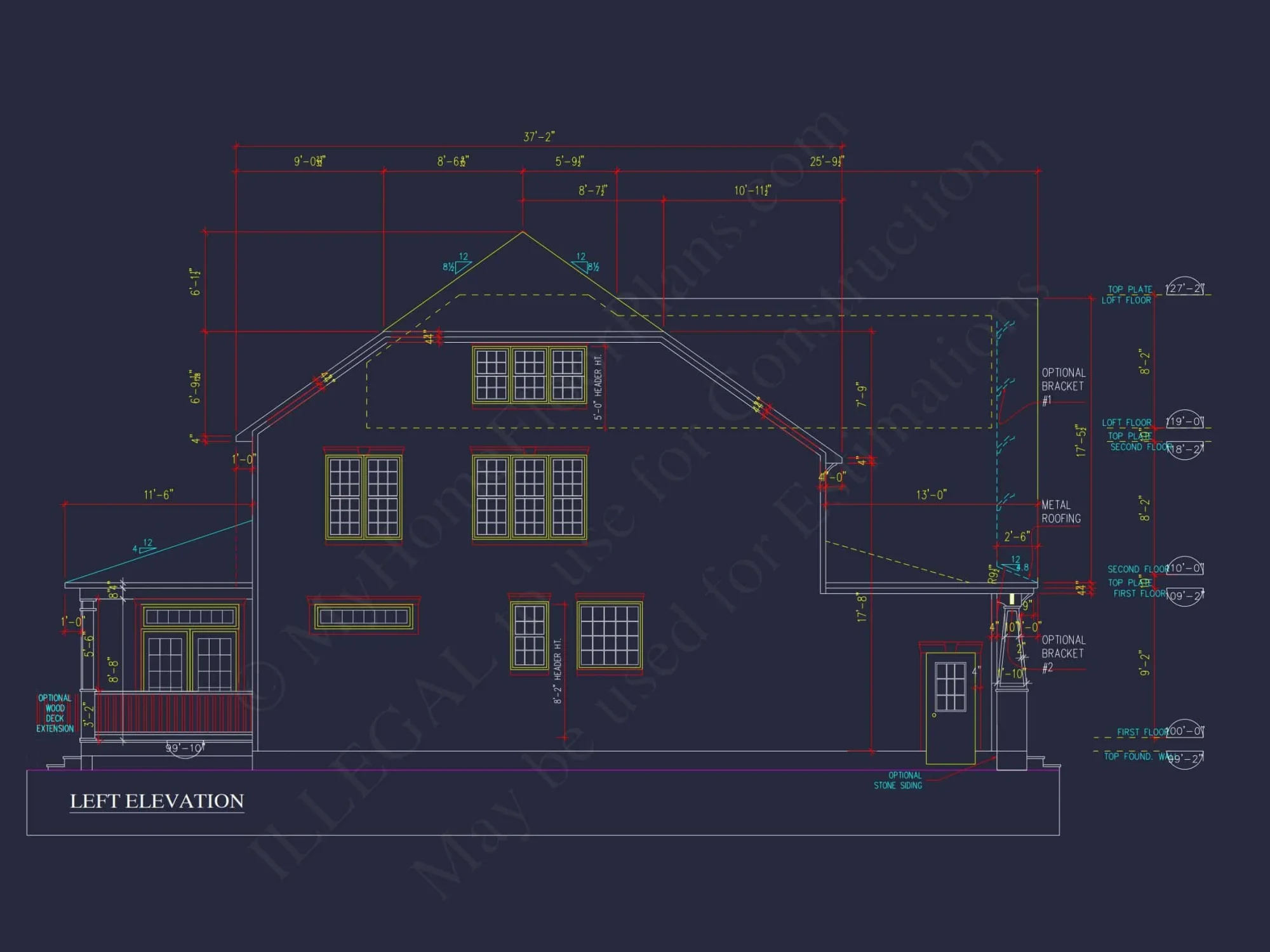 Craftsman house Plan with 4 Bedrooms and Vaulted Ceilings - CAD Design