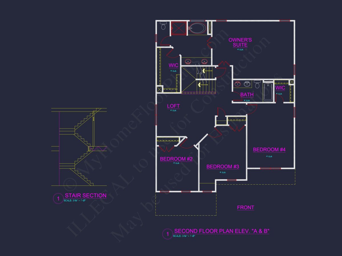 Craftsman house Plan with 4 Bedrooms, 3 Baths, and CAD Designs