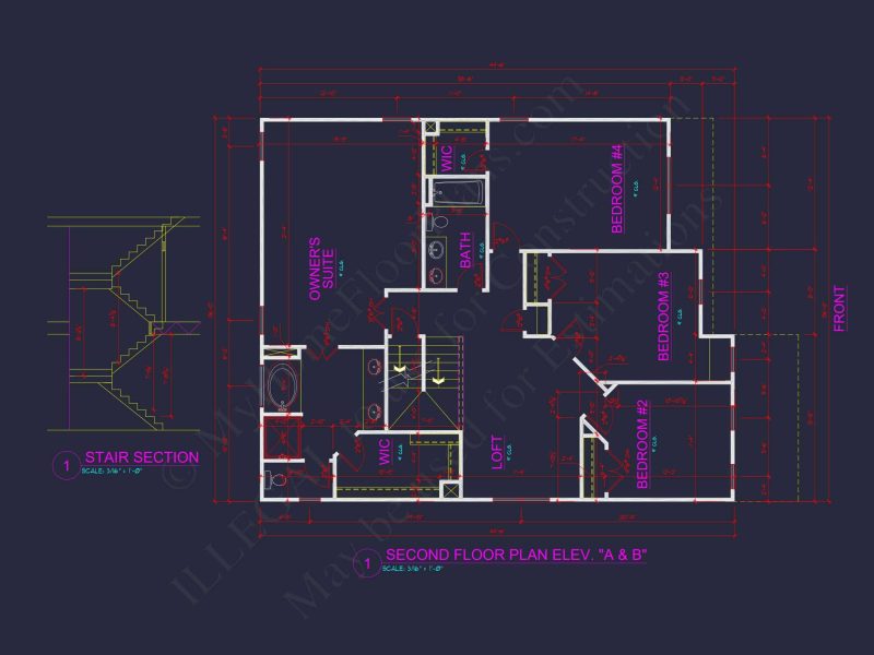 Craftsman house Plan with 4 Bedrooms, 3 Baths, and CAD Designs
