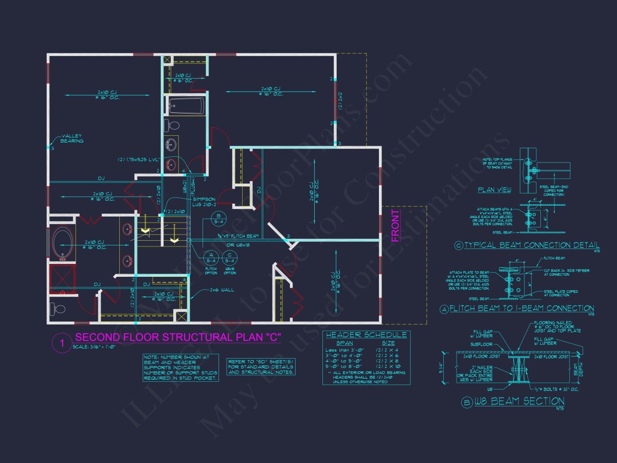 Craftsman house Plan with 4 Bedrooms, 3 Baths, and CAD Designs