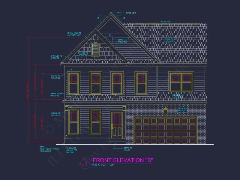 Craftsman house Plan with 4 Bedrooms, 3 Baths, and CAD Designs