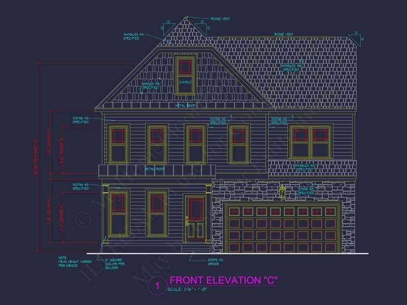 Craftsman house Plan with 4 Bedrooms, 3 Baths, and CAD Designs