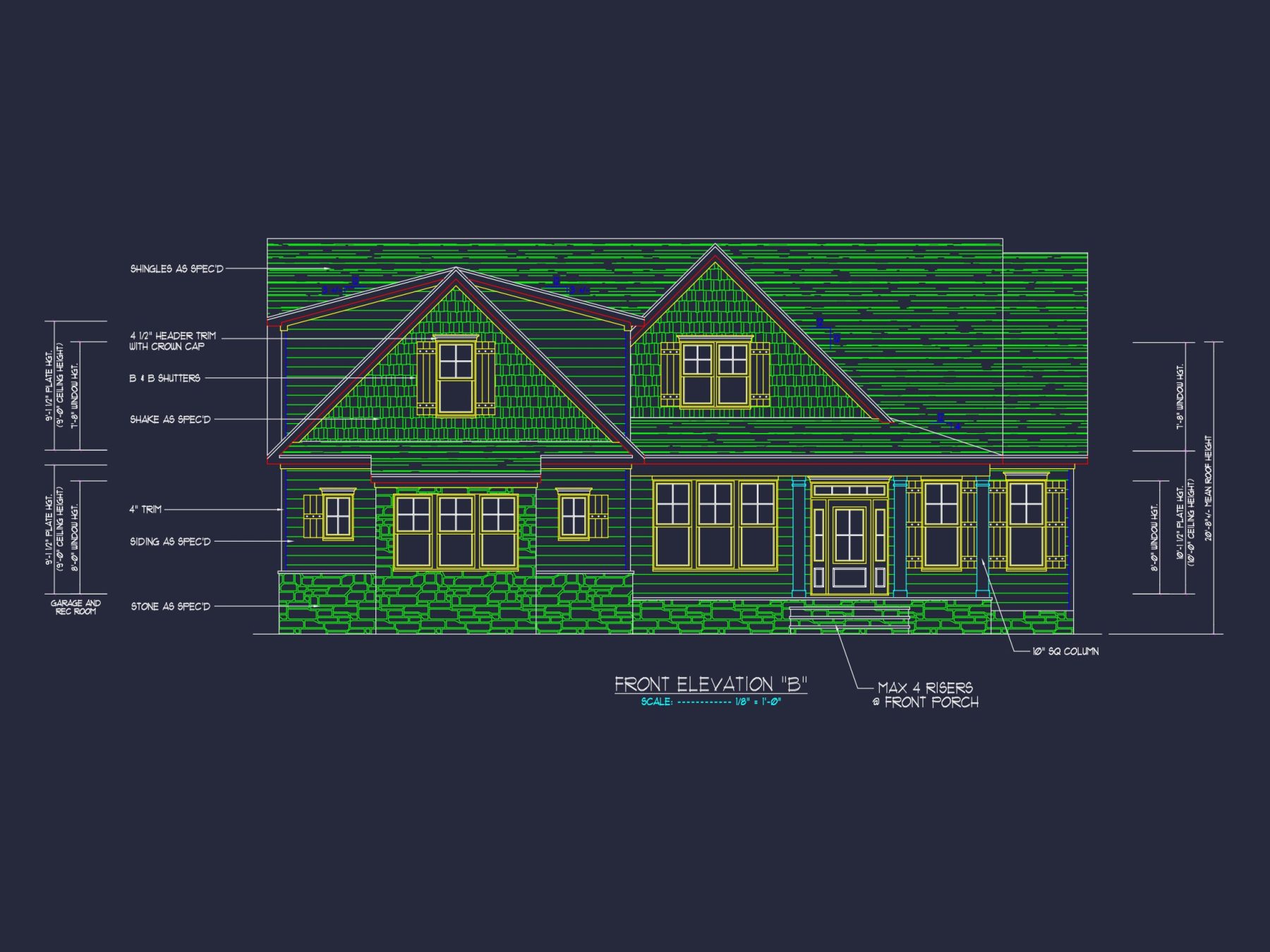 Craftsman house Plan with 4 Beds, 3 Baths, CAD Design & More