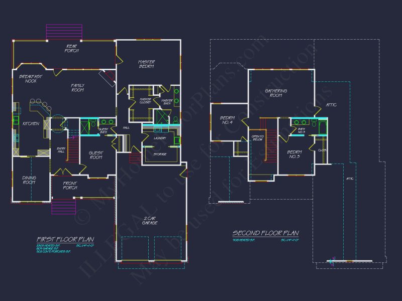 Craftsman house Plan with Detailed CAD Blueprint and Open Design