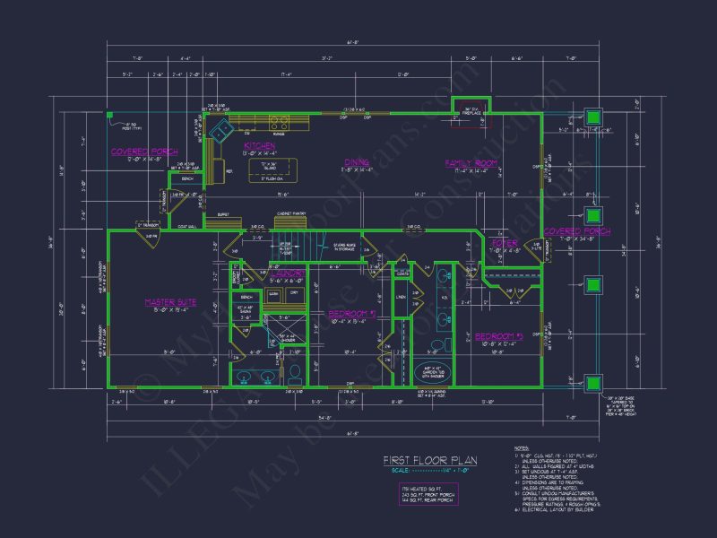 Craftsman house Plan with Spacious Floor Layout and Detailed CAD Designs
