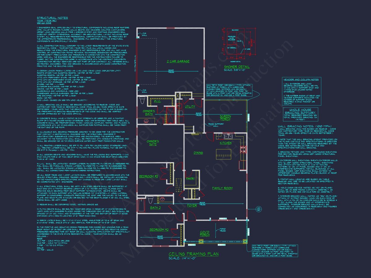 Craftsman Ranch house Plan with Detailed Floor Plan and CAD Designs