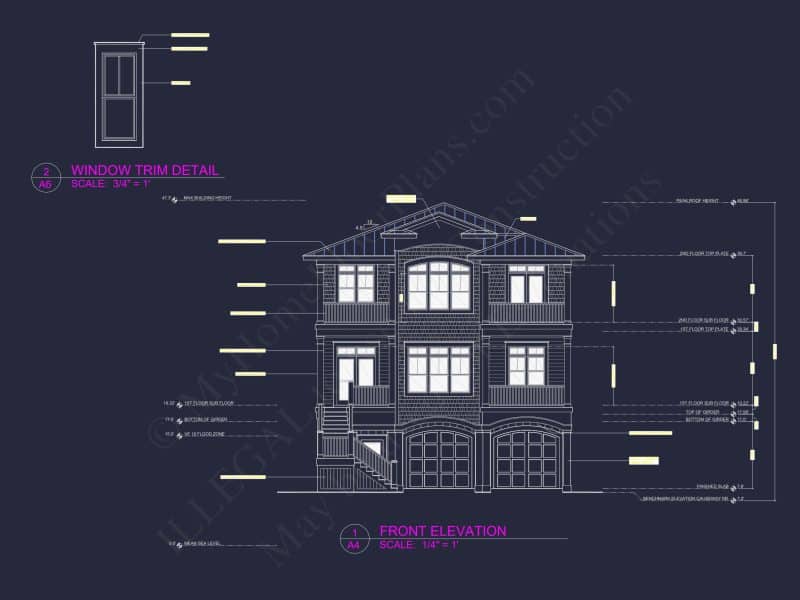Custom Beach house Plan with 3 Floors, 4 Bedrooms & CAD Design