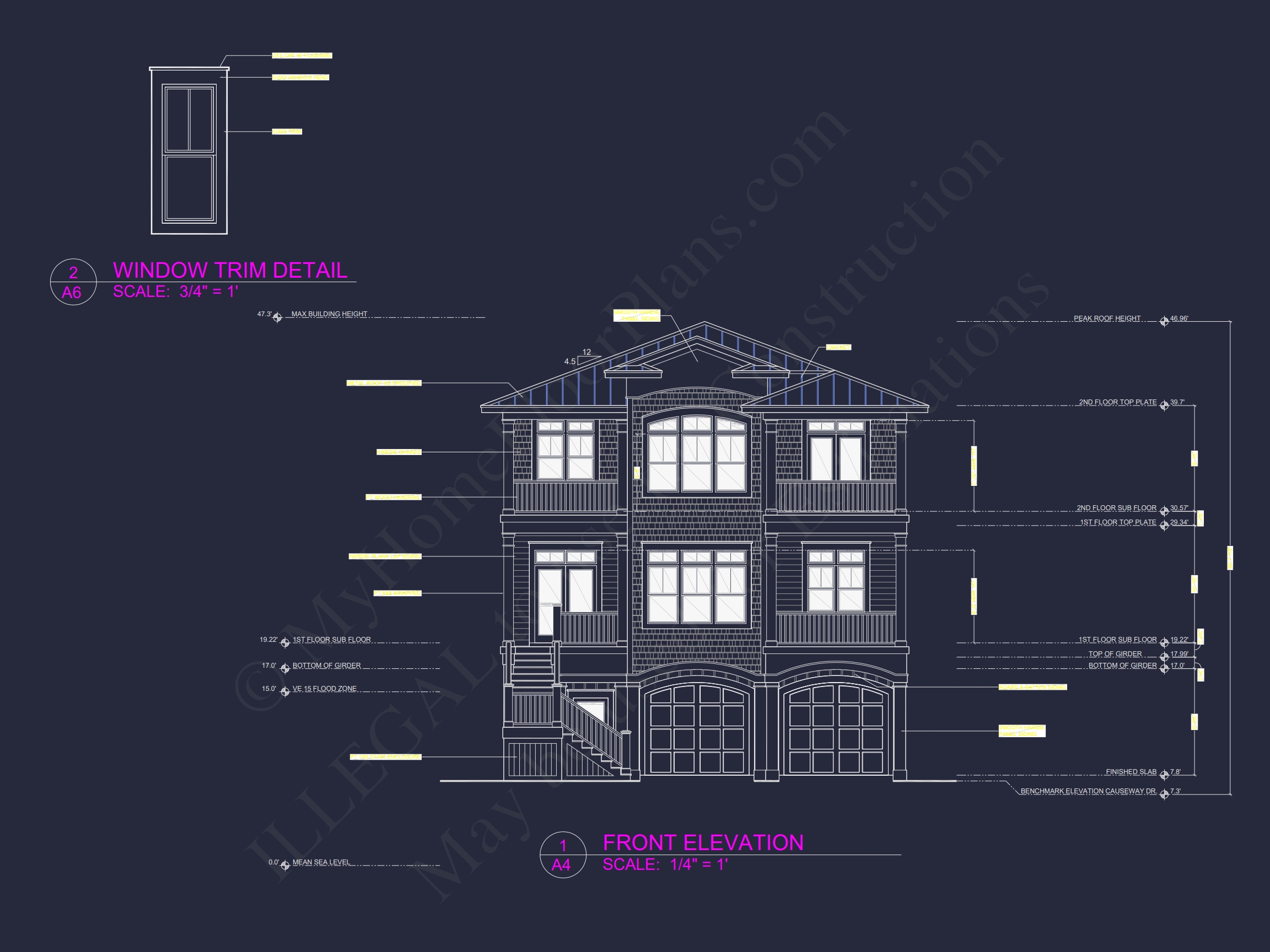 Custom Beach Home Plan with 3 Floors,4 Bedrooms & CAD Design