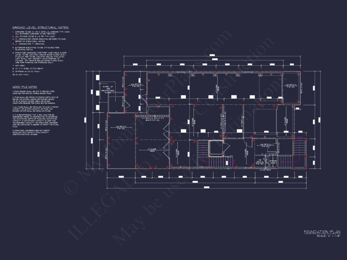 Custom Beach house Plan with 3 Floors, 4 Bedrooms & CAD Design