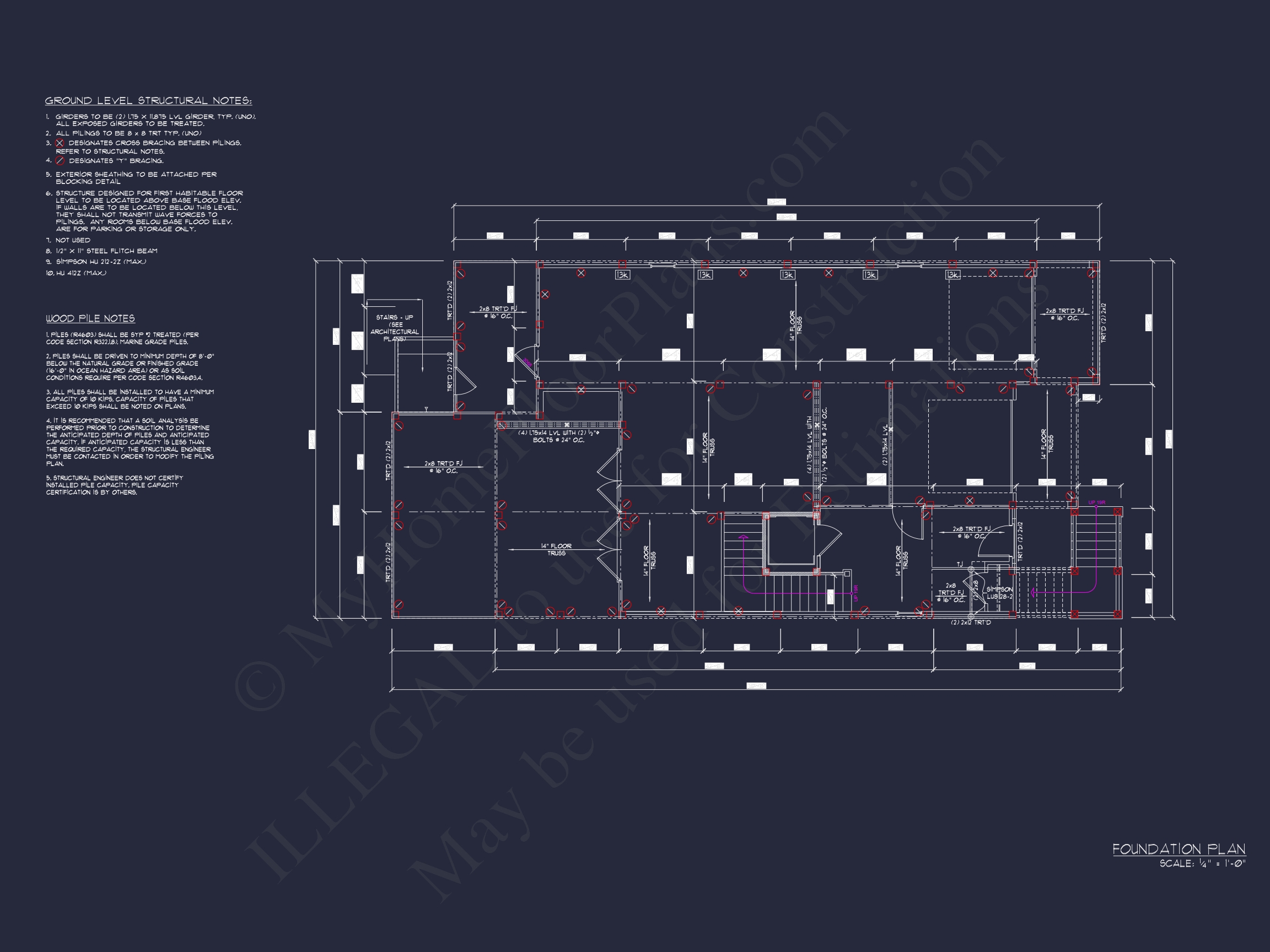 Custom Beach Home Plan with 3 Floors,4 Bedrooms & CAD Design