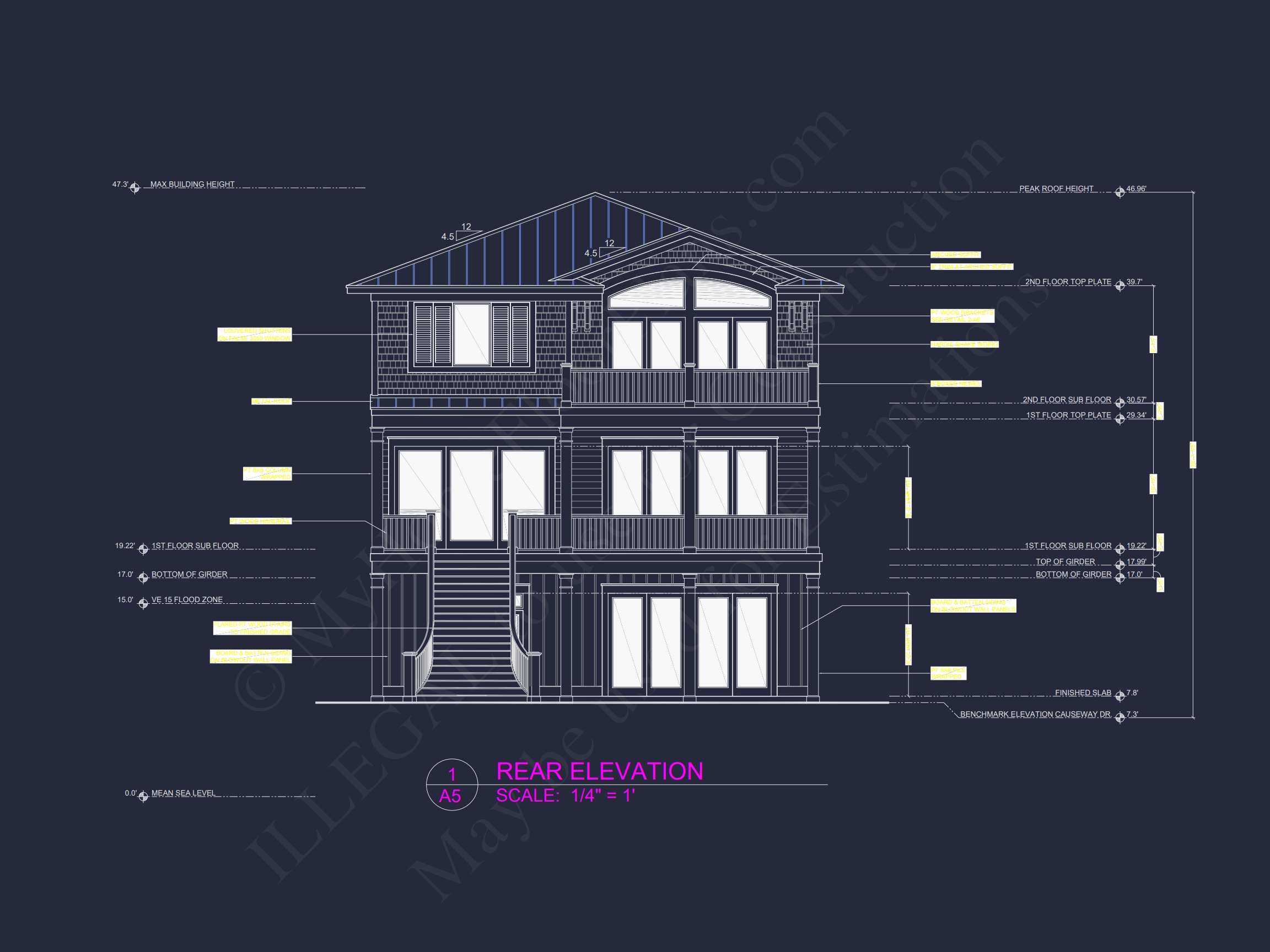 Custom Beach Home Plan with 3 Floors,4 Bedrooms & CAD Design