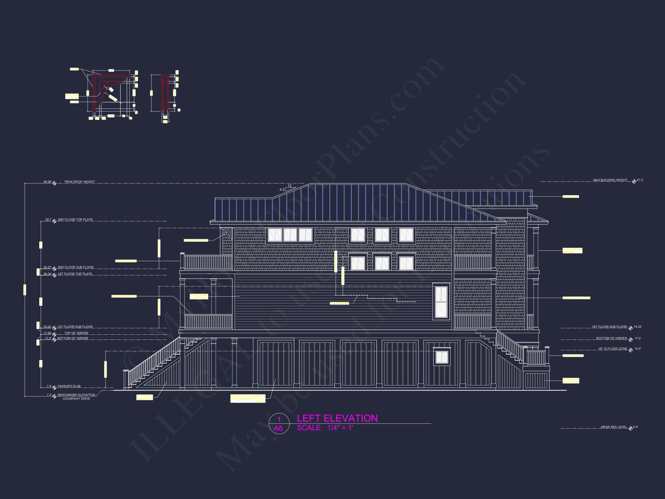 Custom Beach Home Plan with 3 Floors,4 Bedrooms & CAD Design