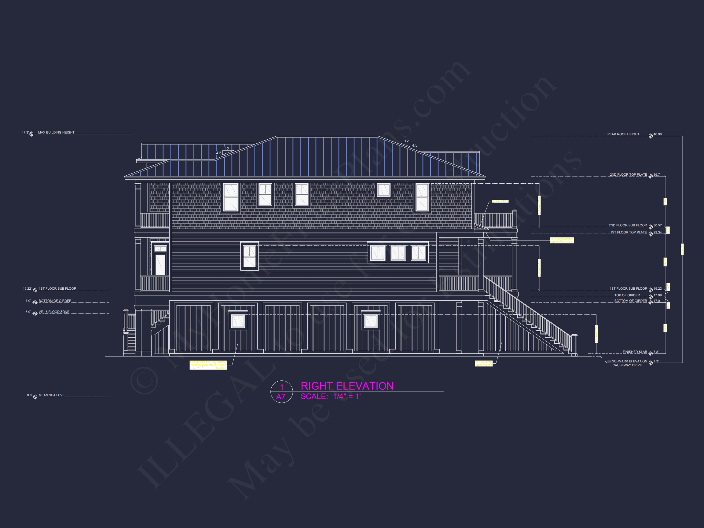 Custom Beach Home Plan with 3 Floors,4 Bedrooms & CAD Design