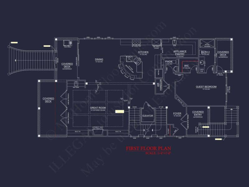 Custom Beach house Plan with 3 Floors, 4 Bedrooms & CAD Design