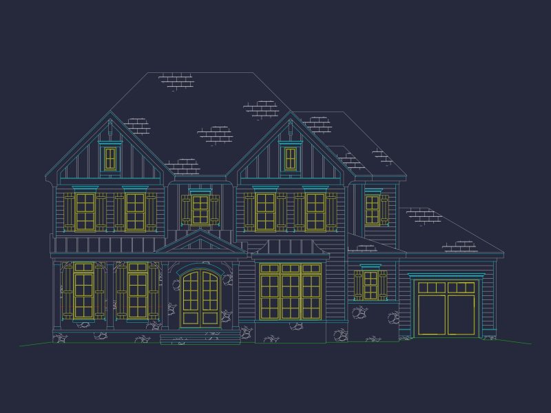 Custom Colonial house Plan with CAD Designs and Blueprints