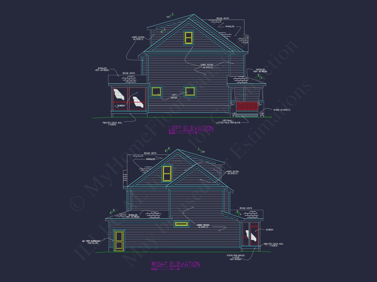 Custom Craftsman house Plan with 4 Beds and CAD Blueprint Designs