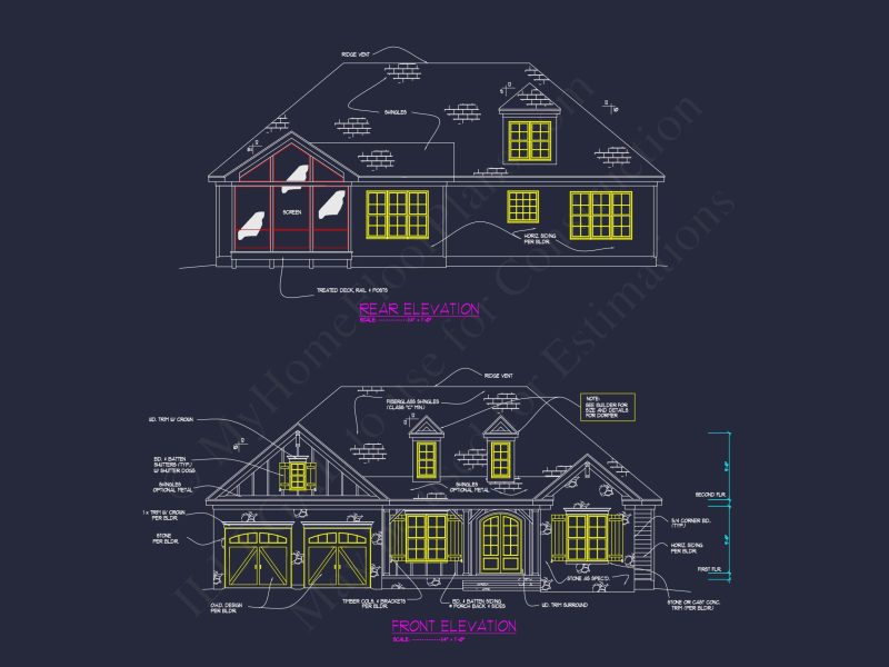 Custom Craftsman house Plan with Detailed Floor Plans, CAD Designs