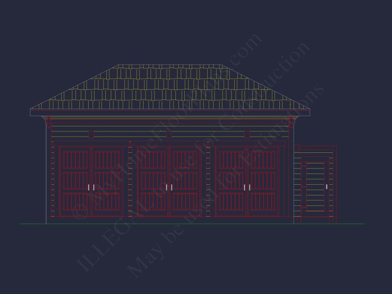 Custom Garage and Cart CAD Blueprint – 3-Bay Architectural Design