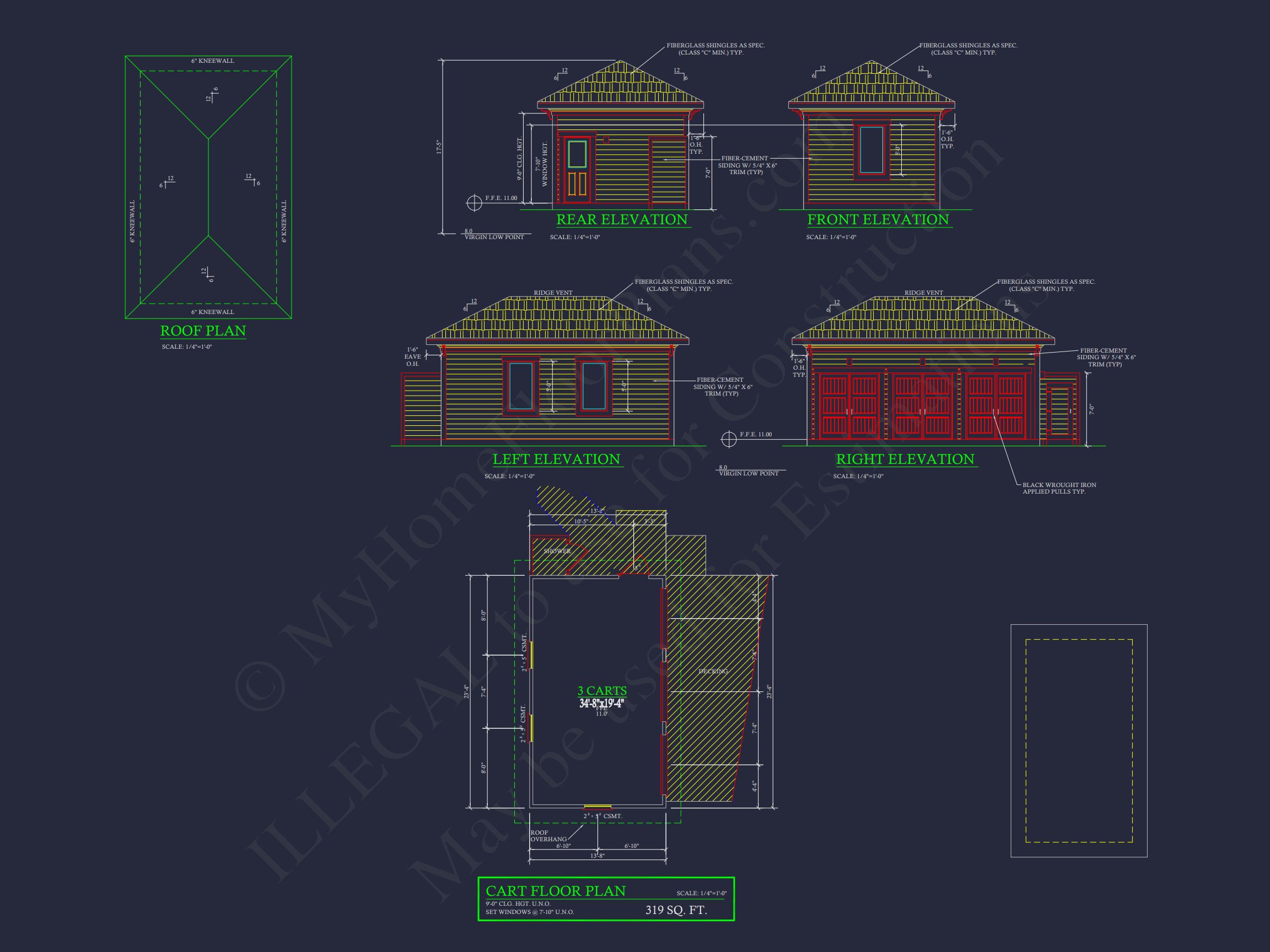 Custom Garage and Cart CAD Blueprint – 3-Bay Architectural Design
