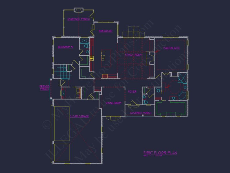 Custom house Blueprint with 4 Beds, 4.5 Baths, Open Floor Plan Designs