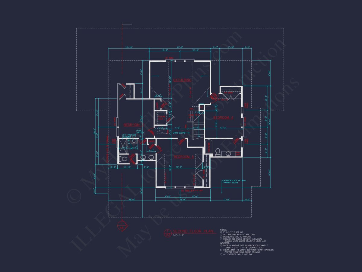 Custom house Blueprint with 5 Beds, Open Floor Plan — CAD Designs