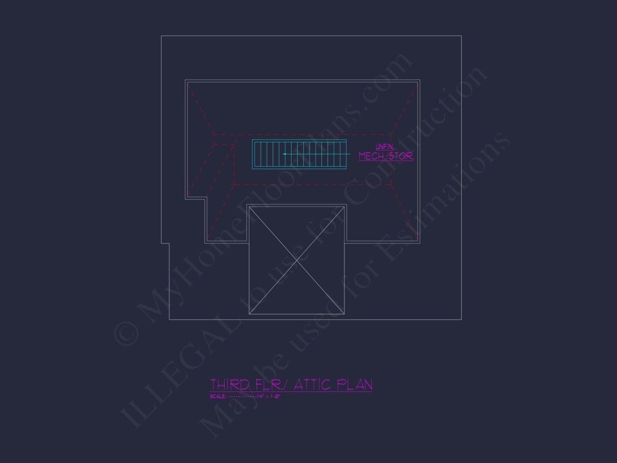 Custom house Design Blueprint: 2.5 Story Floor Plan & CAD Designs